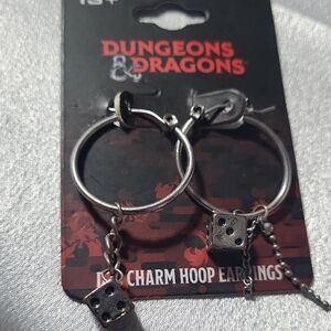 Silver Dice Charm Hoop Earrings